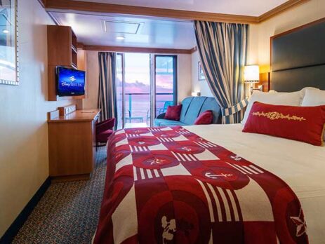 Oceanview stateroom aboard a Disney cruise ship
