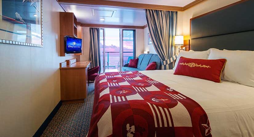 Oceanview stateroom aboard a Disney cruise ship