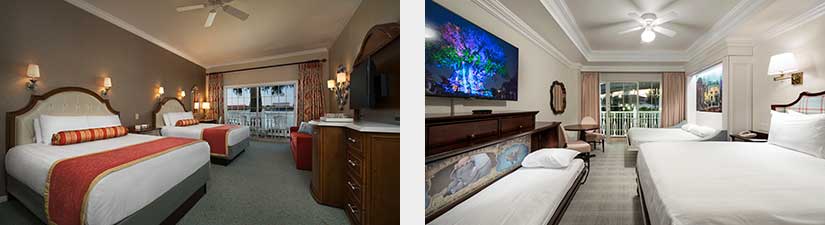 Side-by-side view of two room types at the Grand Floridian.