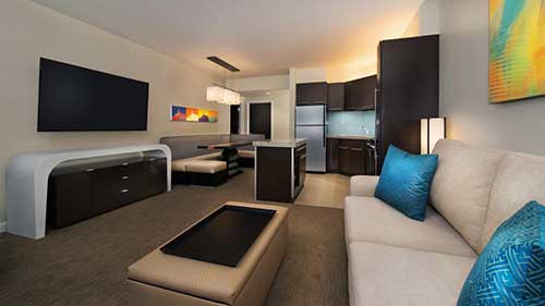 The living area in a Bay Lake Tower Villa.