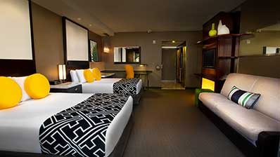 View of a Contemporary room with 2 queen beds.