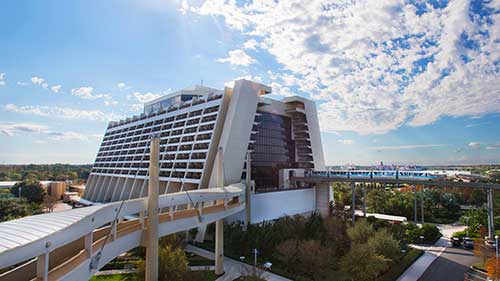 View of the Sky Bridge from Bay Lake Tower looking out at the Contemporary.