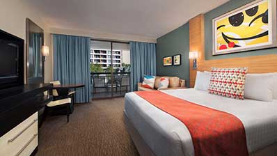 View of a Contemporary room with a king bed.