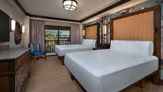 A view of a bedroom with two beds.