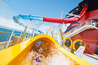 View of a woman on the waterslide