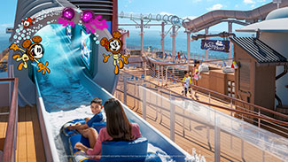 View of people enjoying the waterslide aboard the Disney Wish