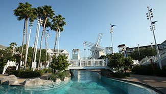 View of the lazy river and windwill at the feature pool, Stormalong Bay