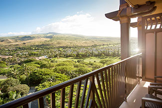 AULANI-BALCONY View of the Hawaiin landscape from an Aulani resort room balcony